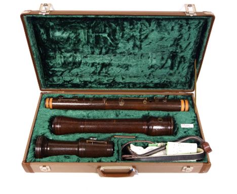 A group of vintage recorders, Swiss Kung Meisterstuck bass recorder, cased, and five others by Mueck or Dolmetch. Please note