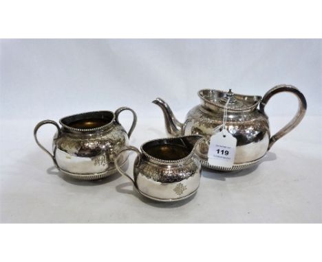 Three piece plated tea service with bright cut decoration