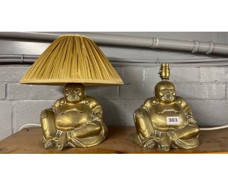 A pair of Chinese brass Putai table lamp bases, H. 24cm.