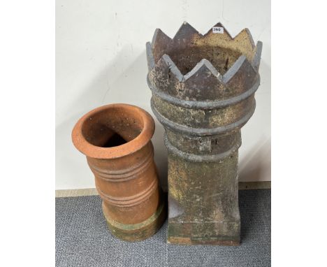 A large Victorian glazed ceramic chimney pot, H. 94cm, together with a further chimney pot.