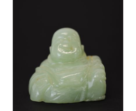A small Chinese carved jade figure of a seated Putai, W. 5cm, H. 4.5cm.