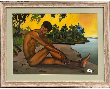 A framed limited edition 4/20 artist proof lithograph entitled 'Banks of the Mekong' by Douglas Simonson, March 1999, with ce