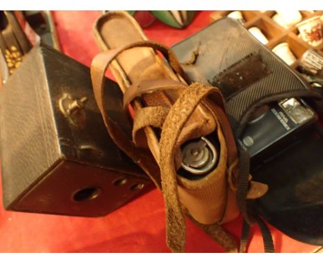 Boxed cameras including bellows Kodak camera and one other 