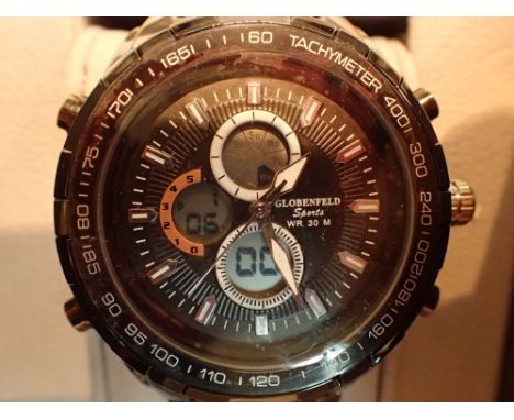 Globenfeld new old stock wristwatch with ceramic strap boxed with paperwork 