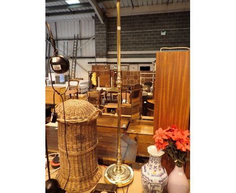 Brass standard lamp base and a wicker pill box basket