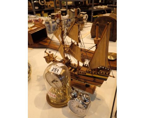 Wooden model of the Mayflower Acctim anniversary clock and alarm clock 