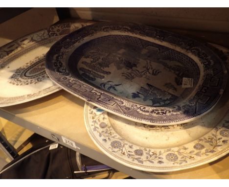 Three large ceramic meat service plates two with Victorian pre 1886 kite mark