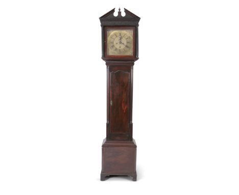 IRISH GEORGE III MAHOGANY LONGCASE CLOCK,  by Charles Craig, Dublin, the hood with architectural cabinet and single glazed pa