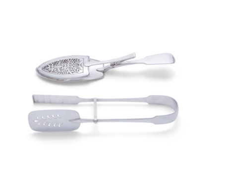 ***PLEASE NOTE THE PASTRY SERVER IS LONDON, 1826***AN IRISH GEORGE III FIDDLE PATTERN ASPARAGUS SERVING TONGS, Dublin c.1809,