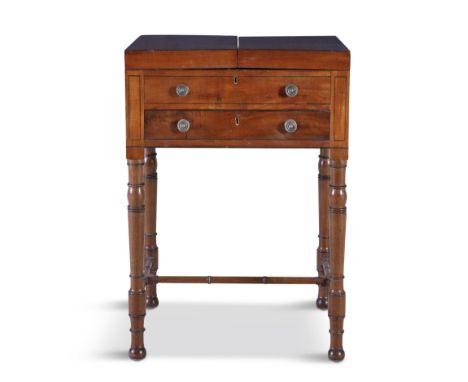 A GEORGE IV MAHOGANY FOLD-OUT TOILET COMMODE, of squared form, the top folding out to reveal a fitted interior, with shaving 