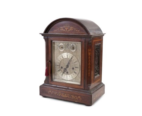 A 19TH CENTURY INLAID MAHOGANY BRACKET CLOCK, labelled Camer Kuss &amp; Co., 18 Uxbridge Road, Sheppards Bush, London, with a
