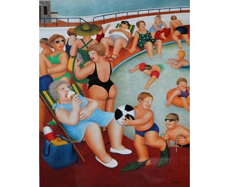 After Beryl Cook (1926-2008) - 'The Bathing Pool', print, pencil signed to lower right margin, published Alexander Gallery, B