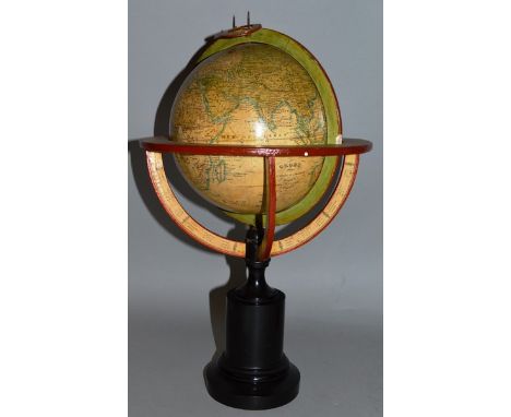 A DELAMARCHE 7-INCH TERRESTRIAL GLOBE ON STAND, 16ins high, dated 1850 Globe Adopte Par Le Conseil De L’Universite Maison Del