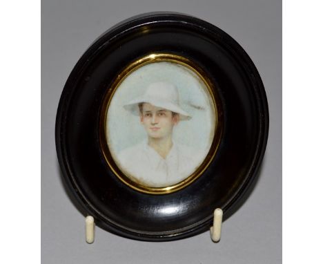 MARY C. HUBBARD Oval portrait, head and shoulders of a young man in white. Monogrammed M.G.H 2ins x 1.75ins.