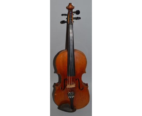 A VIOLIN, bears label ANTONIUS STRADIVARIUS CREMONENSIS, FACIEBAT ANNO 1794, two piece back, 14ins, 23ins overall, along with