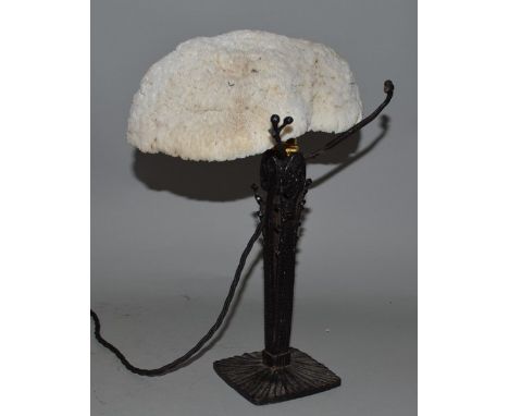 A WHITE CORAL LAMP supported on a metal base. 13ins high.