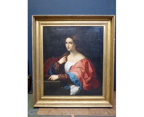 After Palma Vecchio (Jacopo Negretti) (1480-1528) "Portrait de Femme, La Bella" , in gilt frame (copy of the painitng in the 