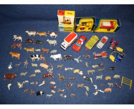Qty mixed toy vehicles by Corgi, Dinky, some in original boxes & qty lead animals