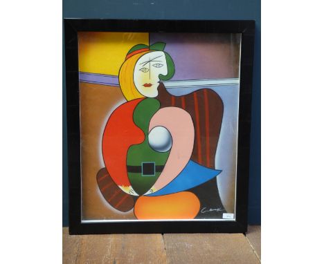 Homage to Pablo Picasso, studio framed image portrait of female in abstract