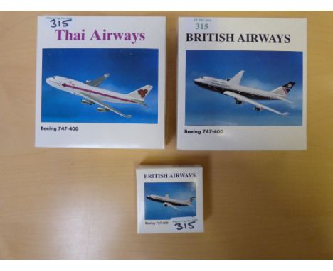 3 1/500 scale Herpa Wings commercial aircraft. 1 Boeing 737-400 British Airways. 1 Boeing 747-400 British Airways. 3 Boeing 7