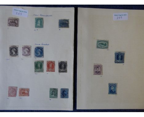 New Brunswick 1860  1c purple brown SG 7 (m/m)  5c sap green SG 16 (m/m)  12.5 Indigo (u)  Nova Scotia SG 9, 11, 12 (m/m) 16,