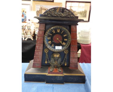 Highly unusual later C19th early C20th marble mantel clock in the Egyptian taste, 43cmH