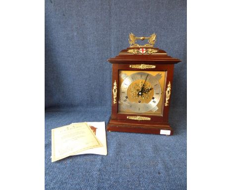 Mahogany cased 8 day bracket clock by Garrard, London, engraved to the dial "The 800th Anniversary of the Mayor of the City o