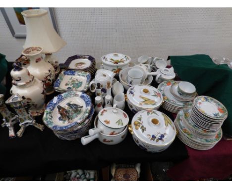 Qty ceramics including Royal Worcester Evesham, Wedgwood Home, 2 Beswick birds, Wedgwood Imperial, Masons etc