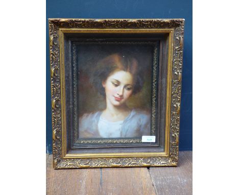 Oil painting portrait of a young Victorian lady in gilt frame