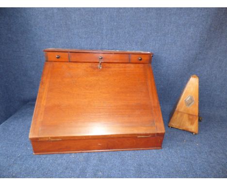 Vintage metronome by Maelzel Paquet & a mahogany desk tidy with fitted interior 