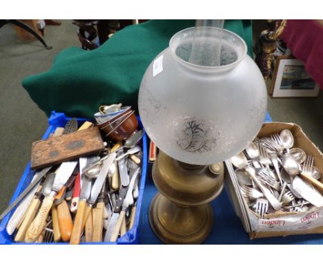Qty of ceramics, plated ware & tins including Hurley & Palmer & oil lamp, coal bucket & skimming board