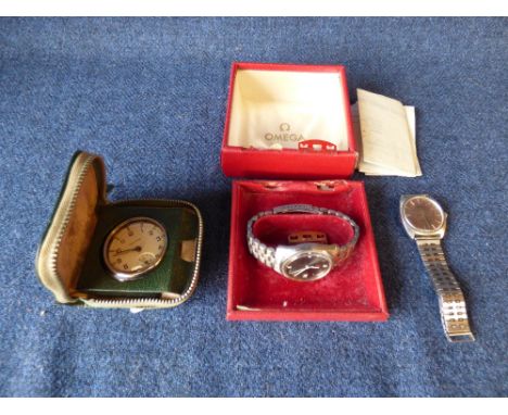 Gentleman's stainless steal Omega electric chronometer F300 watch & Bulova gentleman's watch & travel clock
