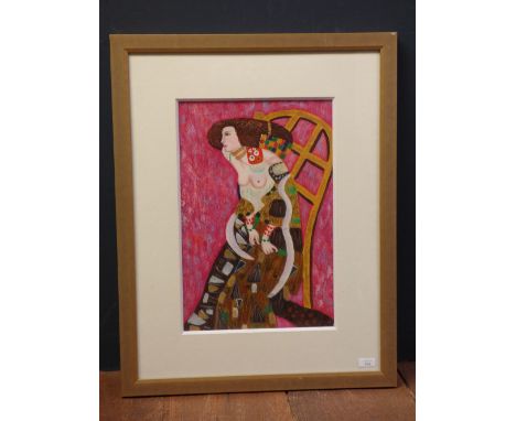 Oil painting portrait of an art nouveau nude female seated