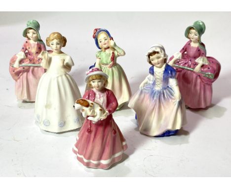 Six Royal Doulton figures of children:&nbsp; Bo Peep x 2 HN 1811; Catherine HN 3044; Babie HN 1679; Dinky Do HN 1679; My Firs