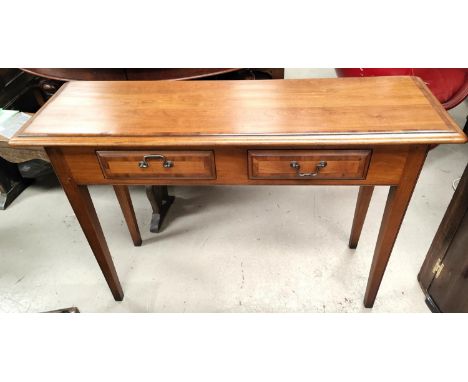 A Reproduction Regency light wood crossbanded and distressed side/ serving table, with two drawers 