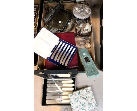 A selection of boxed cutlery and silver plate 