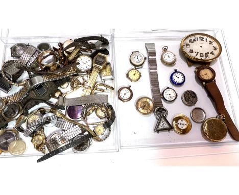 Antique watches in enamel or mother of pearl mounted cases (a.f.); various other watches. 