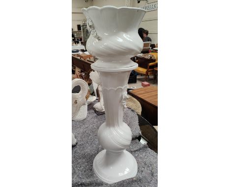 A white ceramic jardinière and stand, height 87cm 