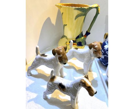 A Russian wire haired terrier; 2 other dogs; an Art Deco large jug by Burleigh Ware 