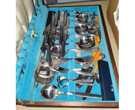 A part stainless steel canteen of cutlery, boxed and other cutlery and silver plate 