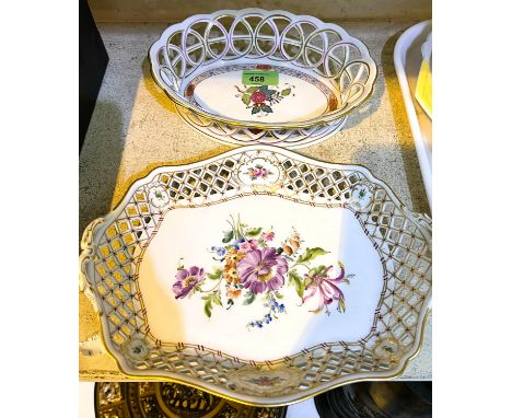 A Herend hand painted pierced bordered dish with floral decoration and a similar Dresden dish&nbsp;&nbsp; 