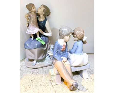 Two Nao groups boy and girl on bench and daughter on mothers knee 