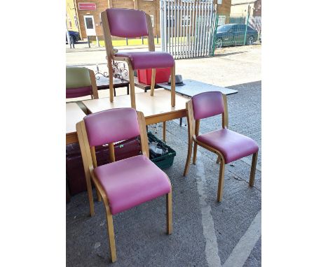 A modern light wood kitchen table 105x75cm and three chairs 