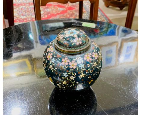 A Japanese cloisonne enamel covered vase of spherical form, (no finial), 10cm, minor loss around the feet, otherwise appears 