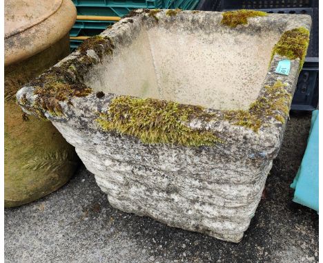 A reconstituted stone squared tapering planter with brick like patination 43x43cm 