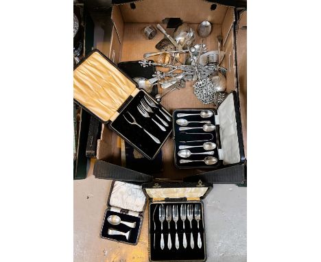 A selection of silver plated cutlery; etc. 