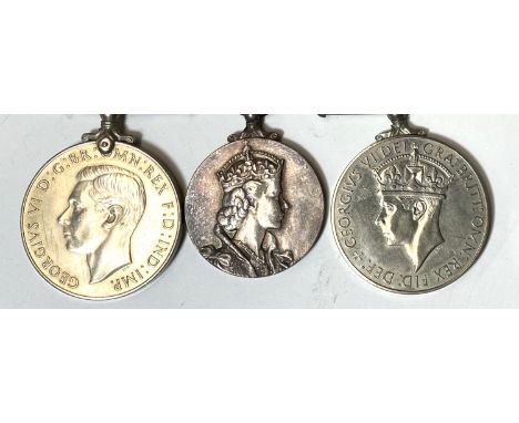 A set of 3 WWII Police medals awarded to Constable George Hudson and an Orders of Foresters badge&nbsp;(please note the Silve