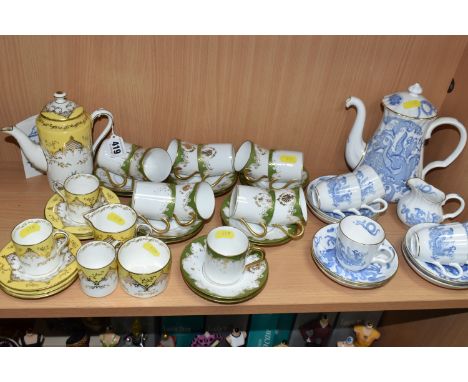 A COLLECTION OF COFFEE WARE, comprising a Coalport cabinet Demitasse yellow and white 5879 pattern coffee pot, cream jug, sug