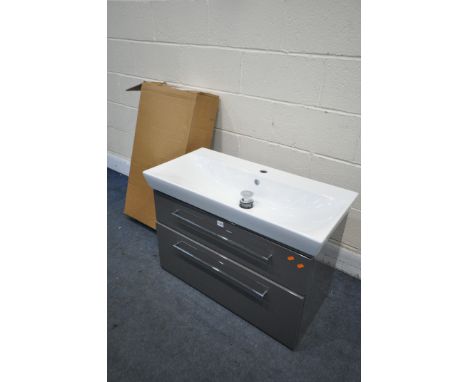 A ROPER RHODES SCHEME SCH800C GREY WALL MOUNTED WASH BASIN, width 85cm x depth 42cm x height 59cm (condition:- scratch to rig