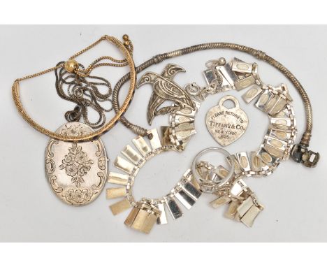 AN ASSORTMENT OF SILVER AND WHITE METAL JEWELLERY, to include a silver fringe necklace, hallmarked London import, approximate